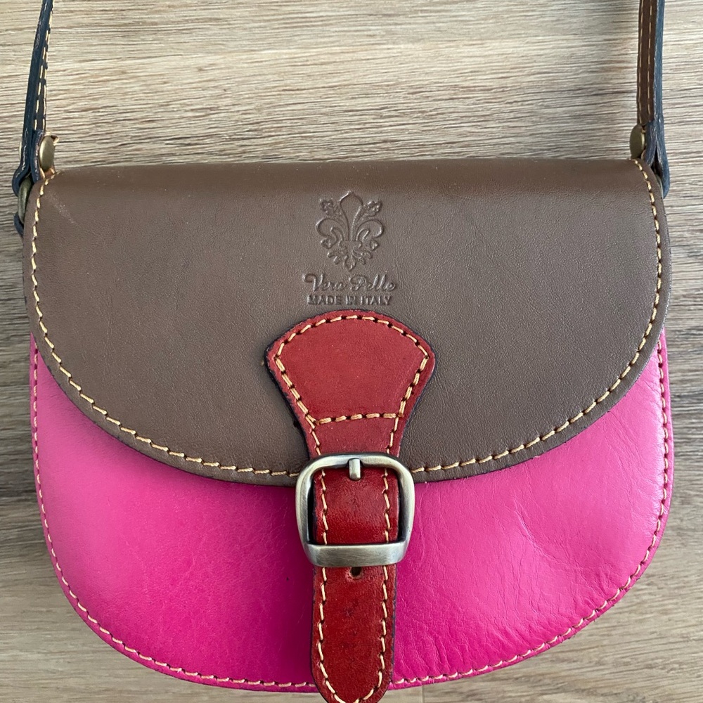 Vera Pelle Leather Multi-color Crossbody Purse - NEVER USED - Made in Italy